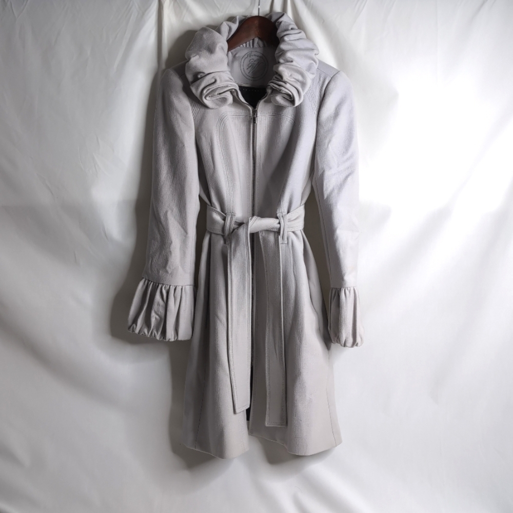 ZARA Women's Wool Coat with Ruffle Collar and Cuff, Size Small